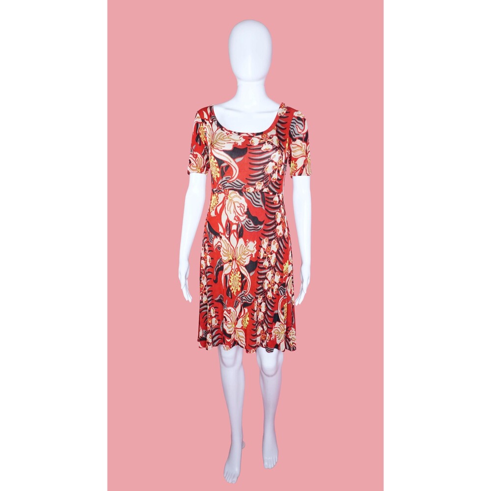 1990s Vintage BETSEY JOHNSON FLORAL Tropical Slinky Babydoll Dress. S-M. AS IS